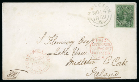 Stamp of Canada » Colony of Canada » Uses in the Cents Period 7½d. deep yellow-green, showing imprint at top, centrally