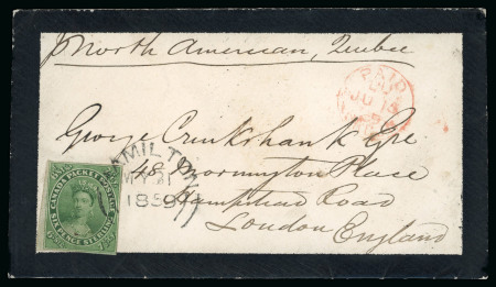 Stamp of Canada » Colony of Canada » Cancellations HAMILTON: 1852–57 7½d Deep Yellow-Green on Mourning