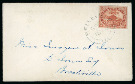 Stamp of Canada » Colony of Canada » Cancellations BELLEVILLE: 1852–57 3d Red on Medium Hard Wove Cover1852–57