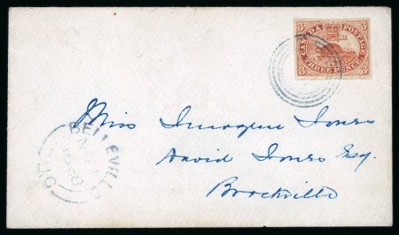 Stamp of Canada » Colony of Canada » Cancellations BELLEVILLE: 1852–57 3d Red on Medium Hard Wove Cover,