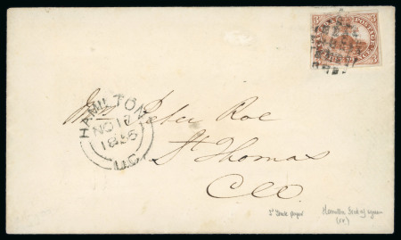 Stamp of Canada » Colony of Canada » Cancellations MUTE CANCEL: 1852–57 3d Brown-Red on Medium Wove Cover1852–57