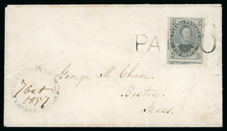 Stamp of Canada » Colony of Canada » Cancellations PAID 6: 1852–57 6d Slate Grey on Medium Wove Cover