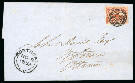 Stamp of Canada » Colony of Canada » Domestic Mail 1852–57 3d Brown-Red on Thin Wove Entire