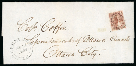 Stamp of Canada » Colony of Canada » Domestic Mail 1852–57 3d Brown-Red on Medium Wove Entire