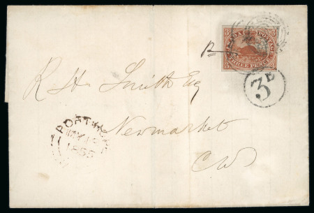 Stamp of Canada » Colony of Canada » Domestic Mail 1852–57 3d Brown-Red on Medium Wove Entire