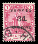 Stamp of South Africa » Mafeking 1900 Cape of Good Hope 3d on 1d used, six examples showing the setting of 6 of the surcharge