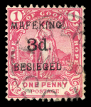 Stamp of South Africa » Mafeking 1900 Cape of Good Hope 3d on 1d used, six examples showing the setting of 6 of the surcharge