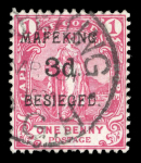 Stamp of South Africa » Mafeking 1900 Cape of Good Hope 3d on 1d used, six examples showing the setting of 6 of the surcharge