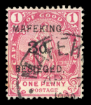 Stamp of South Africa » Mafeking 1900 Cape of Good Hope 3d on 1d used, six examples showing the setting of 6 of the surcharge