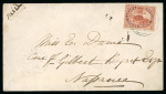 Stamp of Canada » Colony of Canada » Domestic Mail 3d. red. tied by blue «2» numeral on cover with blue