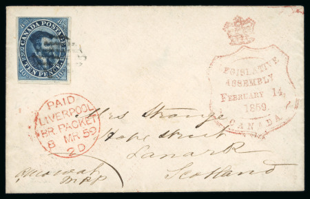 Stamp of Canada » Colony of Canada » Postage-Free Correspondence 1859 Parliamentary Free Frank with 10d Blue – Mowat Cover to Scotland