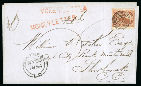 Stamp of Canada » Colony of Canada » Money Letters  1852–57 3d Brown-Red Bottom Sheet Marginal – Montreal Money Letter