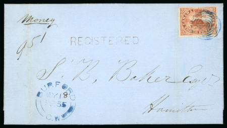 Stamp of Canada » Colony of Canada » Registered Mail 1852–57 3d Red on Medium Wove – Early Registered Cover