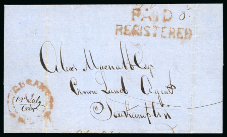 Stamp of Canada » Colony of Canada » Registered Mail 1855 Stampless Registered Entire – Brant U.C. via Multiple Offices