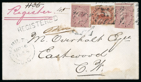 Stamp of Canada » Colony of Canada » Registered Mail 1852–57 Pence Combination Cover – Horizontally Ribbed Paper