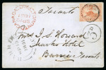 Stamp of Canada » Colony of Canada » Forwarded Letters 1851 3d Orange-Vermilion on Laid Paper – Remailed Cover