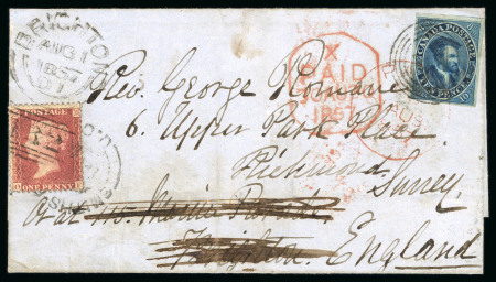 Stamp of Canada » Colony of Canada » Forwarded Letters 1852–57 10d Blue on Thin Wove – Re-Addressed Entire via Cunard “Persia”