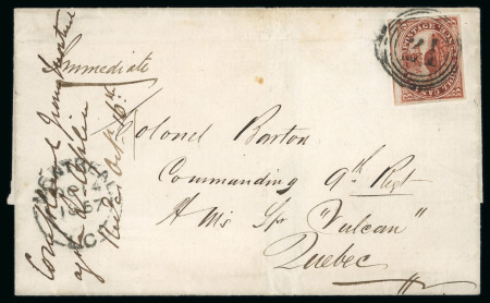Stamp of Canada » Colony of Canada » Military Mail 1852–57 3d Deep Red on Medium Wove – “V.R.” Re-Entry (Pane B, Position 53)