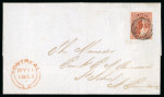 Stamp of Canada » Colony of Canada » Mail to the Other Provinces 3d. brown-red on thin wove paper, Position 37, Pane