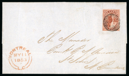 Stamp of Canada » Colony of Canada » Mail to the Other Provinces 3d. brown-red on thin wove paper, Position 37, Pane