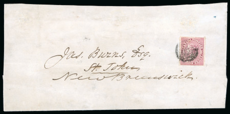 Stamp of Canada » Colony of Canada » Mail to the Other Provinces 1852–57 ½d Deep Rose on Wrapper – Unique Usage to New Brunswick