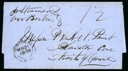 Stamp of Canada » Colony of Canada » Mail to the Other Provinces 1859 Stampless Entire – Cunard “Arabia” via Boston to Cape Breton