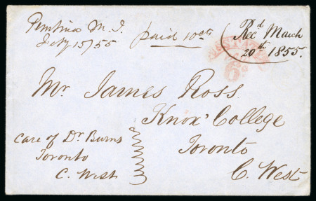 Stamp of Canada » Colony of Canada » Mail to the Other Provinces 1855 Cover from the Red River Settlement – Pembina Manuscript Postmark