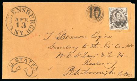 Stamp of Canada » Colony of Canada » Mail from the USA 1851 6d Brown-Purple on Laid Paper – Cross-Border Use from Ogdensburg