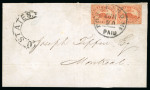 Stamp of Canada » Colony of Canada » Mail from the USA 1852–57 Horizontal Pair 3d Orange-Red on Thin Oily Paper – Posted in the United States