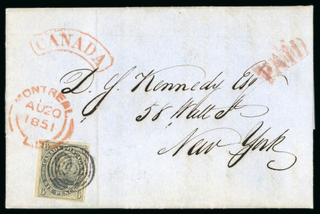 Stamp of Canada » Colony of Canada » Mail to the USA 1851 6d Slate-Violet on Laid Paper – Montreal to New York