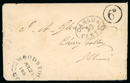 Stamp of Canada » Colony of Canada » Mail to the USA 1854 Stampless Cover – Woodstock to Cherry Valley, Illinois via Windsor