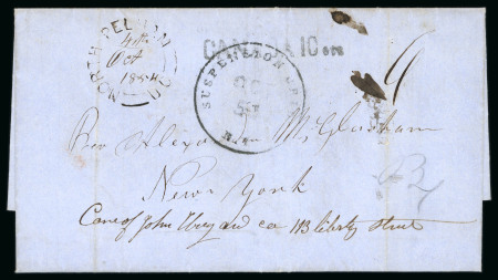 Stamp of Canada » Colony of Canada » Mail to the USA 1854 Stampless Cover – North Pelham, U.C. to New York