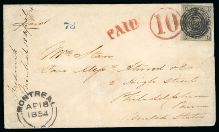 Stamp of Canada » Colony of Canada » Mail to the USA 1851 6d Slate-Violet on Laid Paper – Montreal to Philadelphia