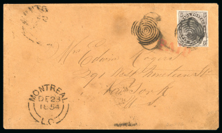 Stamp of Canada » Colony of Canada » Mail to the USA 1851 6d Brown-Purple on Laid Paper – Montreal to New York