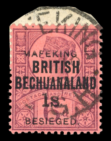 Stamp of South Africa » Mafeking 1900 GB 1s on 6d purple on rose ("MAFEKING" sans serif)