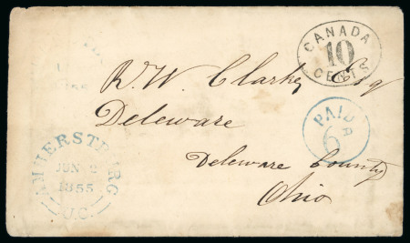 Stamp of Canada » Colony of Canada » Mail to the USA 1855 Cover – Amherstburg to Delaware, Ohio