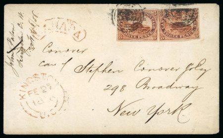 Stamp of Canada » Colony of Canada » Mail to the USA 1852–57 Two 3d Deep Red on Medium Wove – Kingston to New York