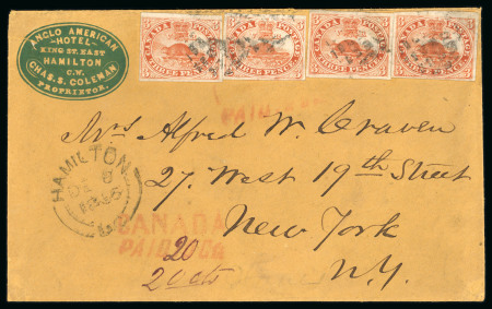 Stamp of Canada » Colony of Canada » Mail to the USA 1856 Hamilton to New York – Anglo American Hotel Double Rate Cover