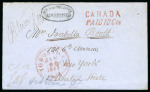 Stamp of Canada » Colony of Canada » Mail to the USA 1857 Crown Lands Department Stampless Envelope – Toronto to New York (Returned)