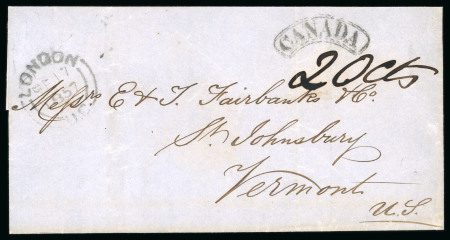 Stamp of Canada » Colony of Canada » Mail to the USA 1857 Stampless Double Entire – London U.C. to Vermont