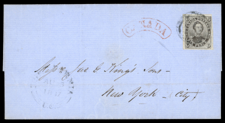 Stamp of Canada » Colony of Canada » Mail to the USA 1852–57 6d Slate-Violet on Thin Wove – Cross-Border Cover to New York