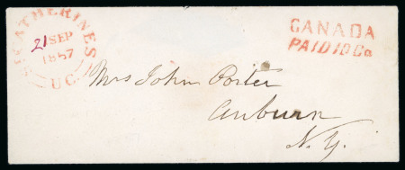 Stamp of Canada » Colony of Canada » Mail to the USA 1857 Stampless Cover – St. Catherines “CANADA PAID 10 Cts.” to Auburn, N.Y.