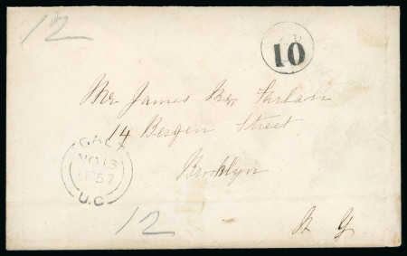 Stamp of Canada » Colony of Canada » Mail to the USA 1857 Stampless Cover – Galt “6D / 10 Cts.” Rate to Brooklyn, N.Y.