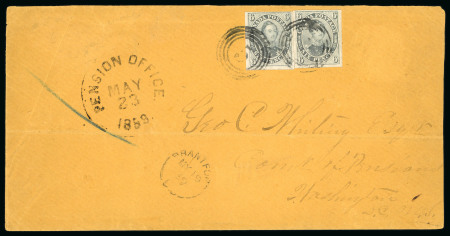 Stamp of Canada » Colony of Canada » Mail to the USA 1852–57 6d Grey-Lilac Pair on Thick Wove – Double Letter to Washington