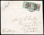 Stamp of South Africa » Mafeking 1900 GB 6d on 2d ("MAFEKING" sans-serif) vertical pair on envelope (professionally restored)
