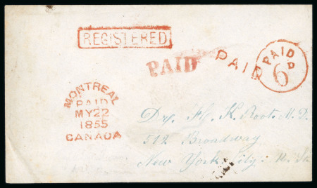 Stamp of Canada » Colony of Canada » Mail to the USA 1855 Stampless Registered Cover – Montreal to New York