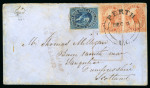 Stamp of Canada » Colony of Canada » Mail to Great Britain 1852–57 3d Scarlet-Vermilion Pair and 10d Bright Blue on Thin Wove – Perth to Scotland via US Packet and Collins Line