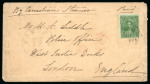 Stamp of Canada » Colony of Canada » Mail to Great Britain 1852–57 7½d Yellow-Green (Plate Variety Position 57) – Toronto to London via Canadian Steamers