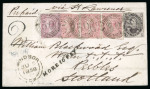 Stamp of Canada » Colony of Canada » Mail to Great Britain 1852–57 6d Reddish-Purple and 1/2d Rose Multiple – Windsor to Peebles via Hamilton / Cunard “Africa”