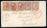 Stamp of Canada » Colony of Canada » Mail to Great Britain 1852–57 Mixed Franking on Horizontally Ribbed Paper – Guelph to Lowestoft via Cunard “America”